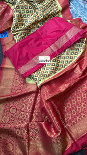 Soft Silk Banaras Saree - Yellow Red