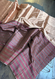 Chanderi Tissue Silk - Maroon Black Golden woven