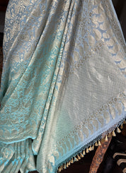 Khaddi Georgette Shaded Banarasi - Light Blue Tanchui
