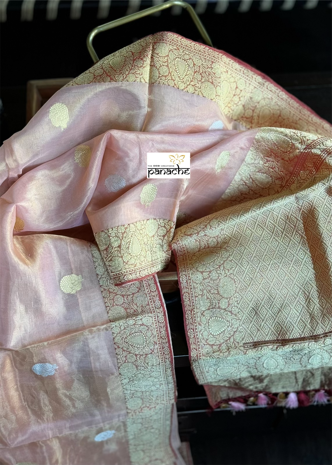 Pure Organza Tissue Silk Banarasi- Peach