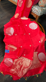 Pure Katan Silk Banarasi - Red woven