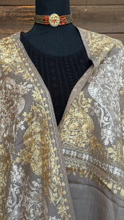 Kashmiri Woven Stole - Gray Yellow