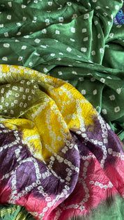 Modal Silk Hand Bandhej - Green Makdi Palla
