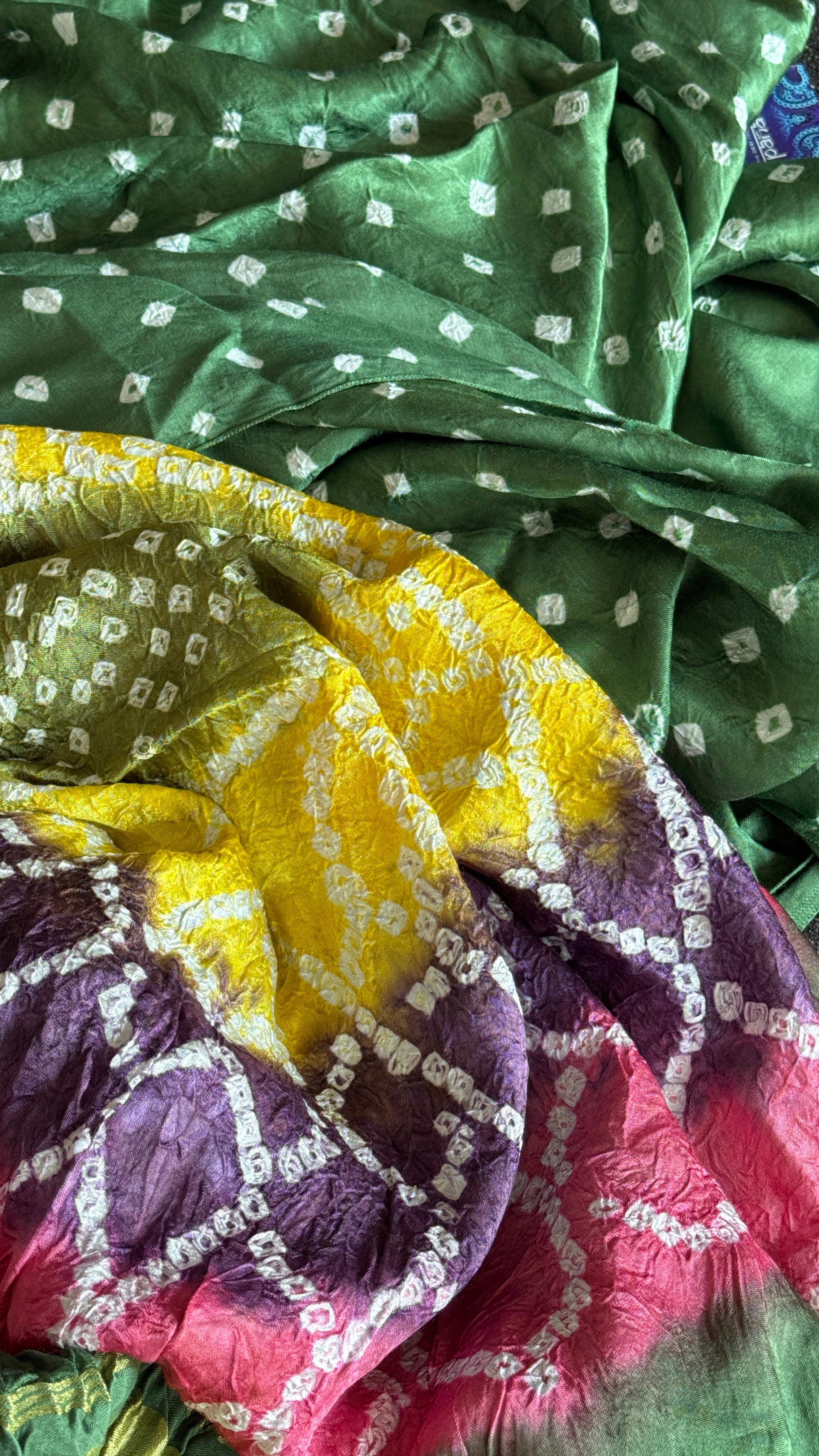 Modal Silk Hand Bandhej - Green Makdi Palla