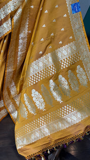 Pure Silk Mashru Banaras i- Golden Ochre Yellow