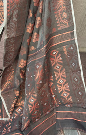 Soft Jamdaani  - Gray Copper Zari