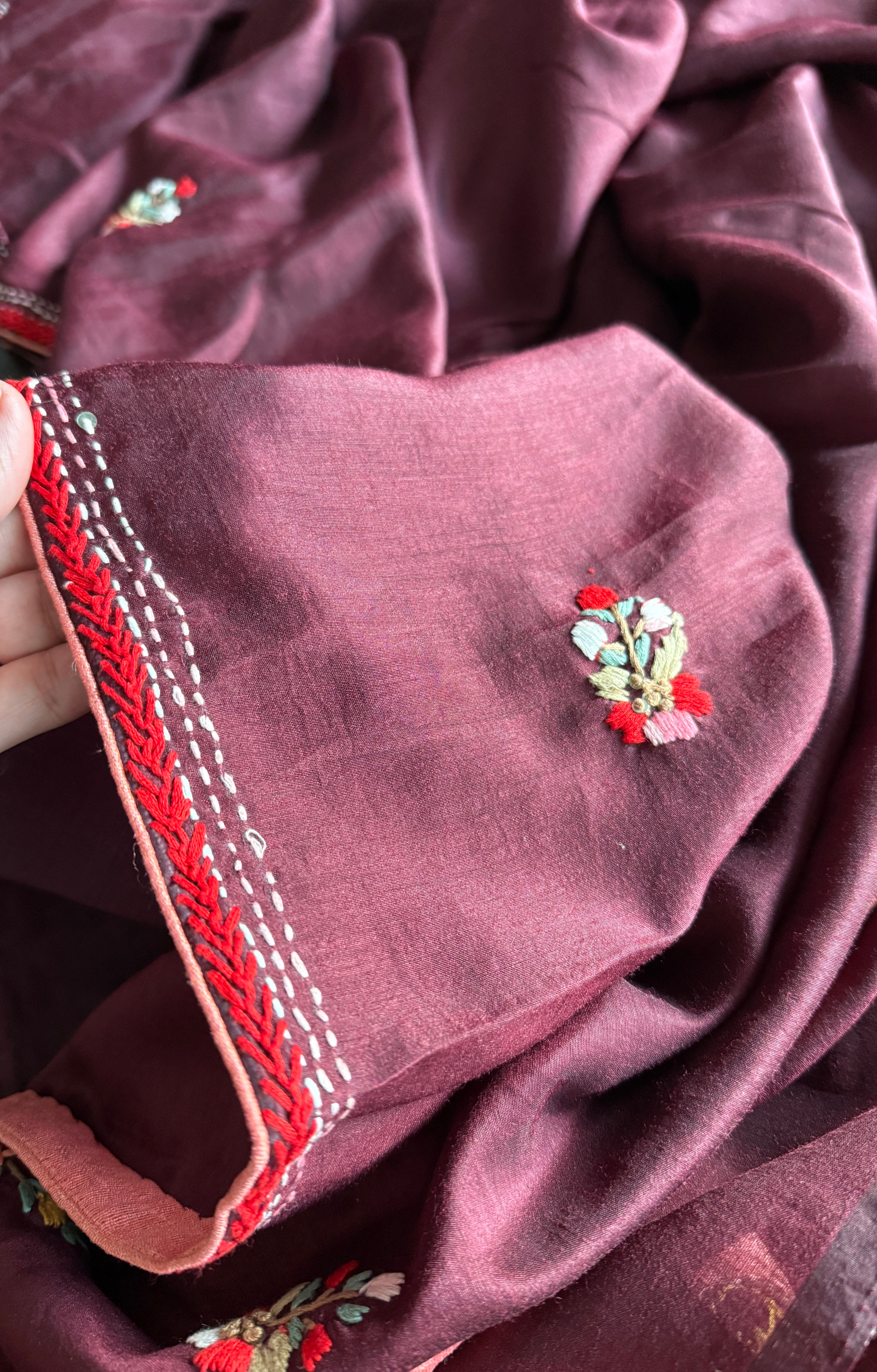 Designer Muga Embroidered - Wine Maroon