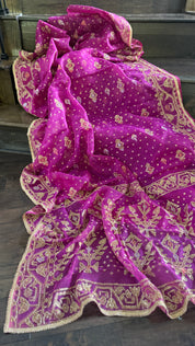 Designer Jamdaani Cutdana Embroidered - Magenta Pink
