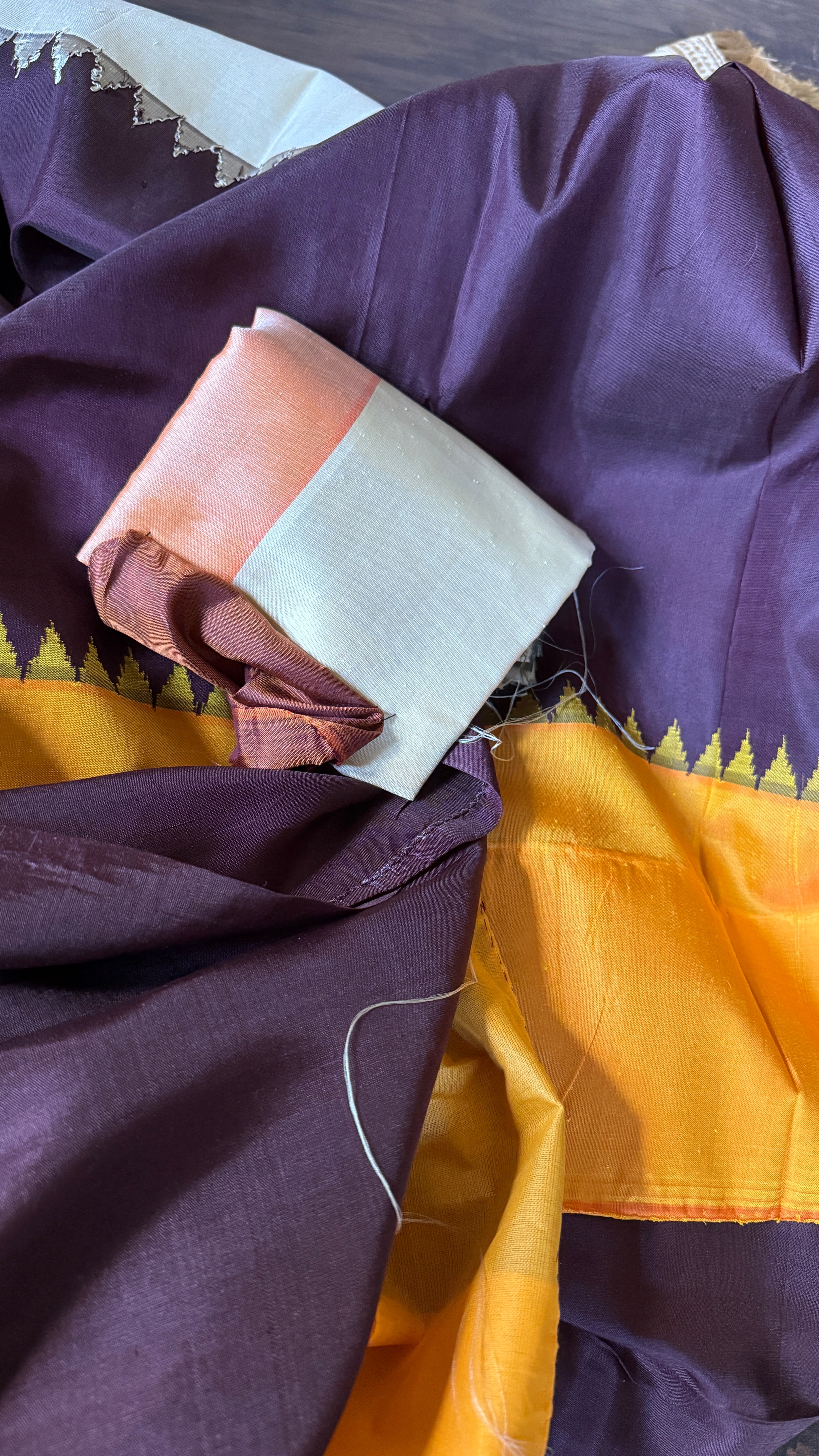 Pure Silk Gadwal - Plum Brown Ganga Yamuna