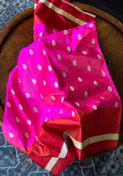 Pure Silk Mashru Banarasi- Rani Pink Red