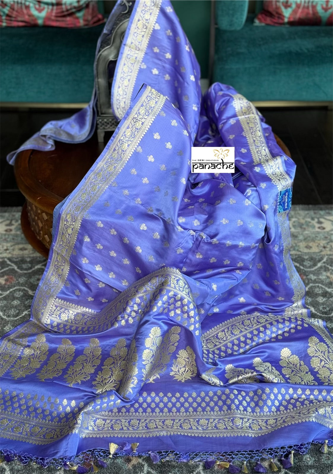 Pure Silk Mashru Banarasi- Violet Antique Zari