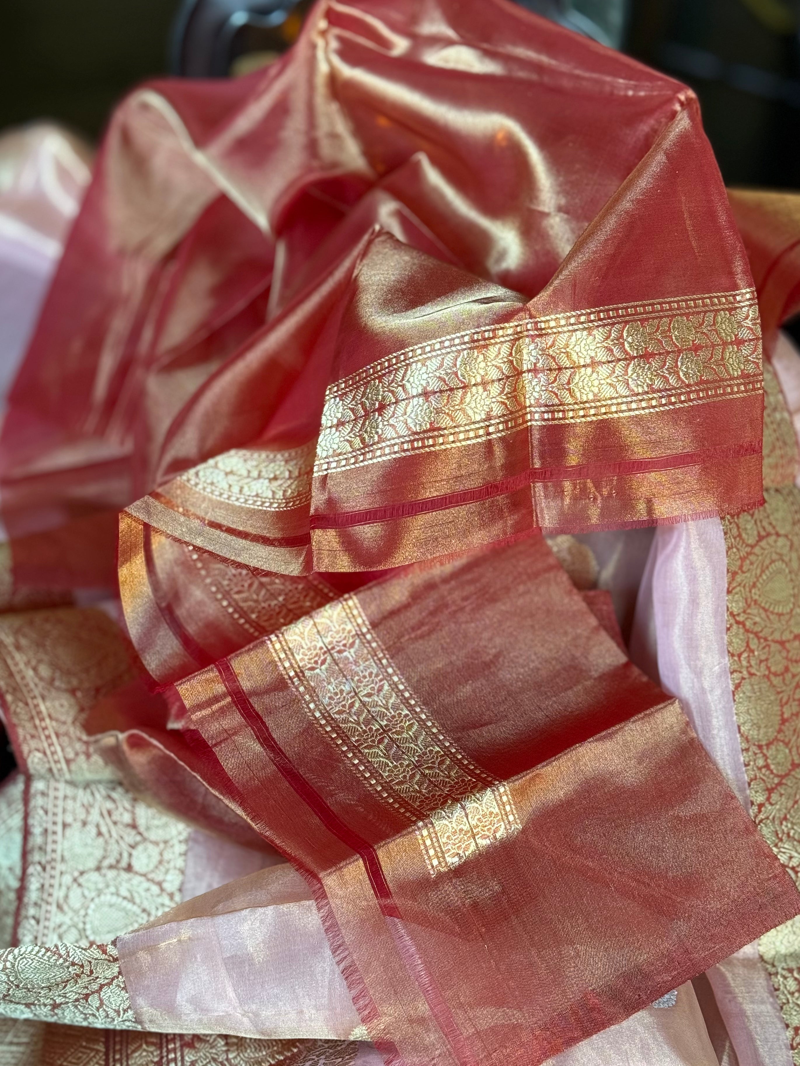 Pure Organza Tissue Silk Banarasi- Peach