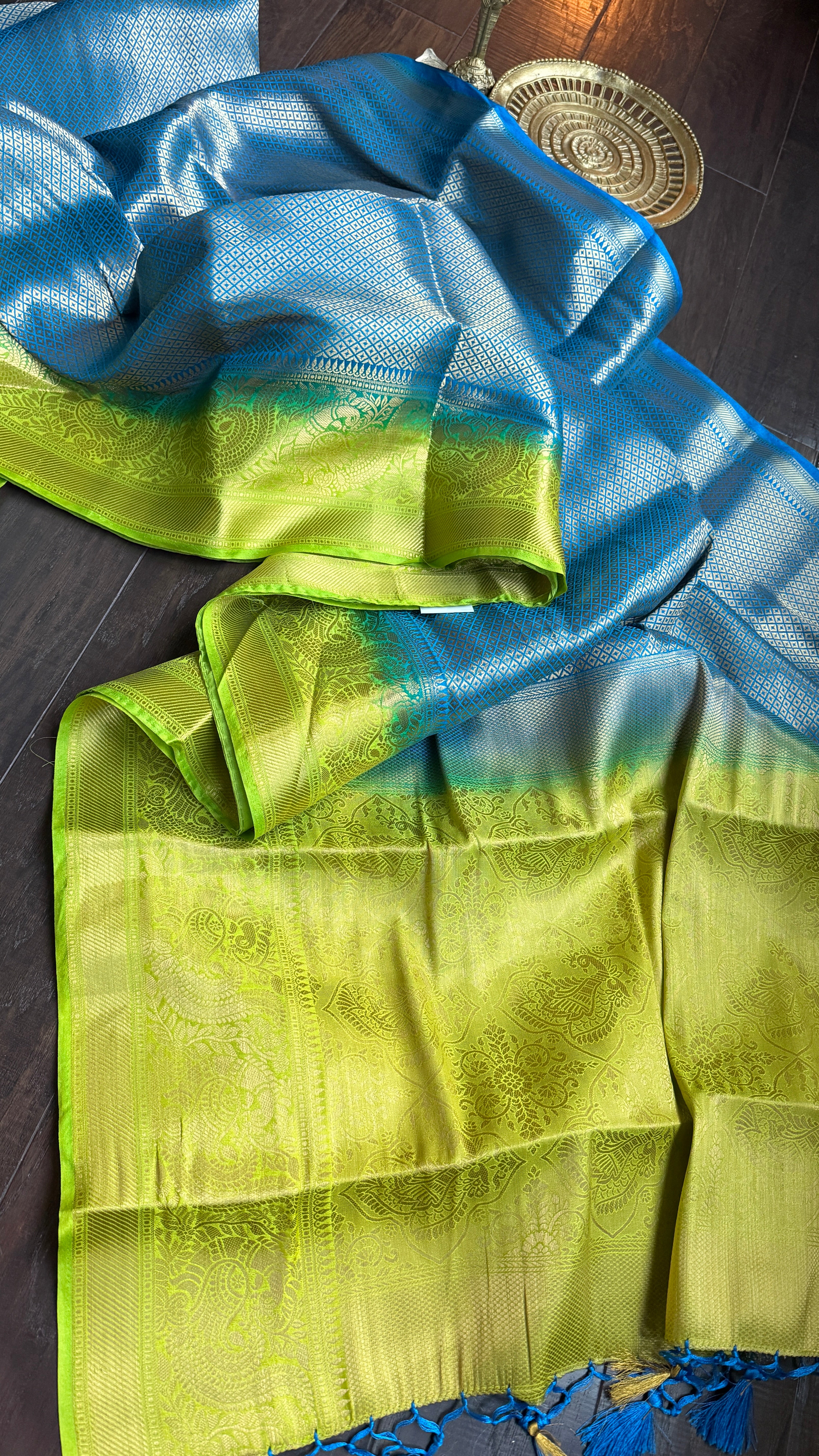 Soft Silk Banaras Saree - Blue Green Tanchoi