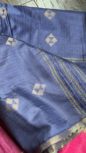 Designer Muga - Metallic Blue Zari woven
