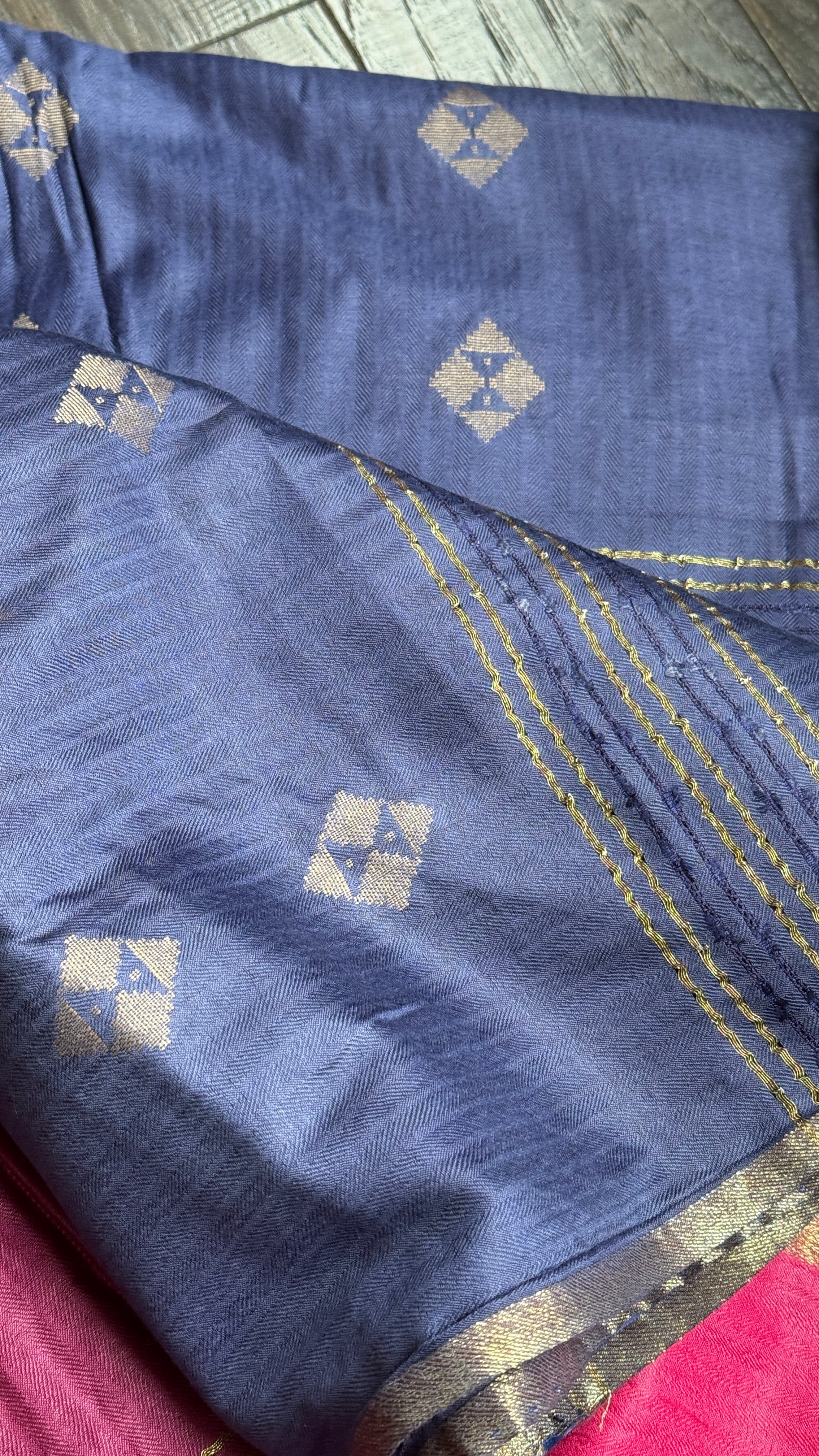 Designer Muga - Metallic Blue Zari woven