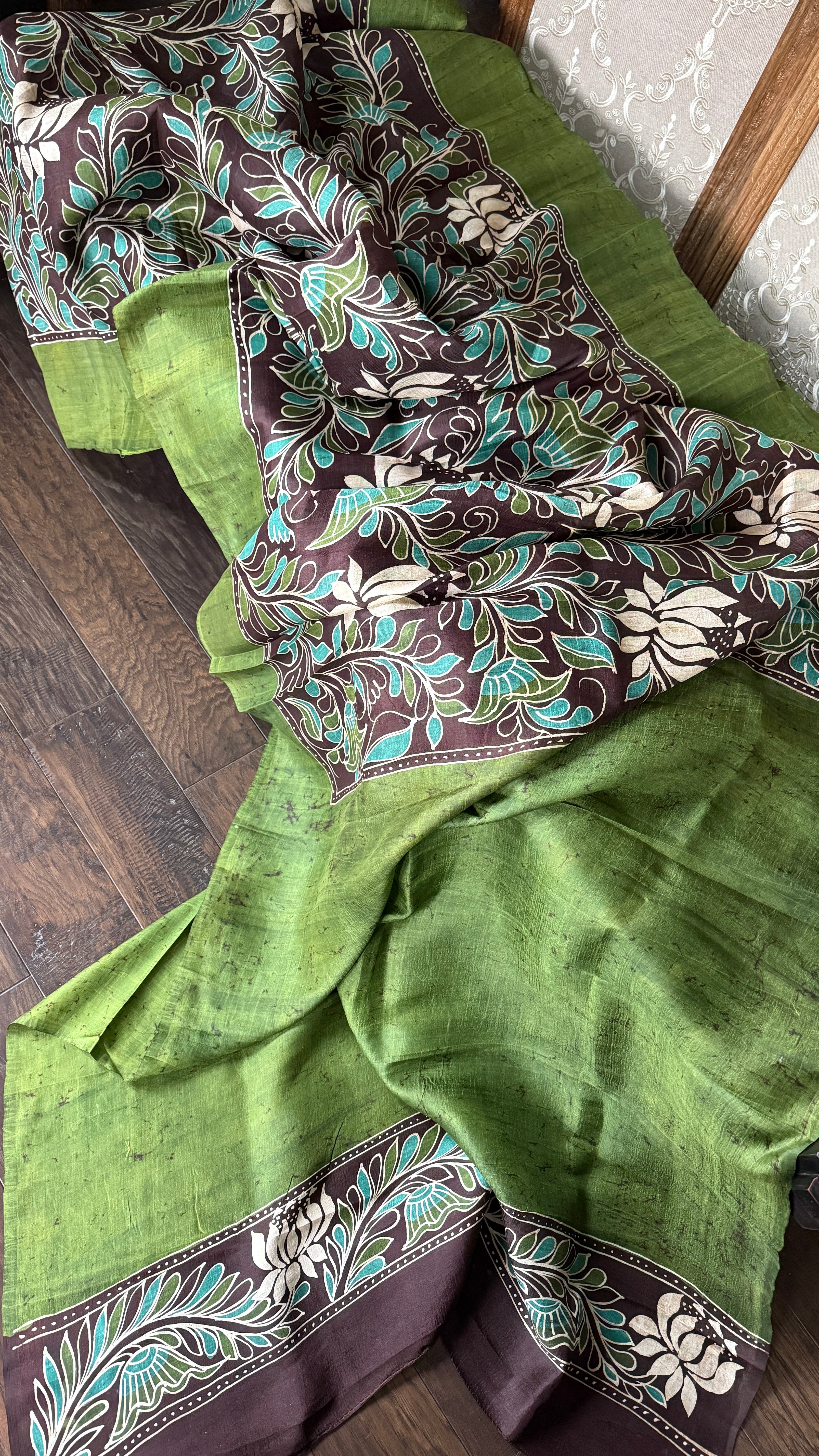 Bishnupur Silk Batik Soru Tuli -  Green Brown