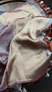 Tissue Organza Silk Banarasi - Light Wine Maroon Golden