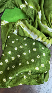 Modal Silk Makdi Bandhej - Green Shibori