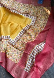 Pure Tussar Silk - Yellow Red Black