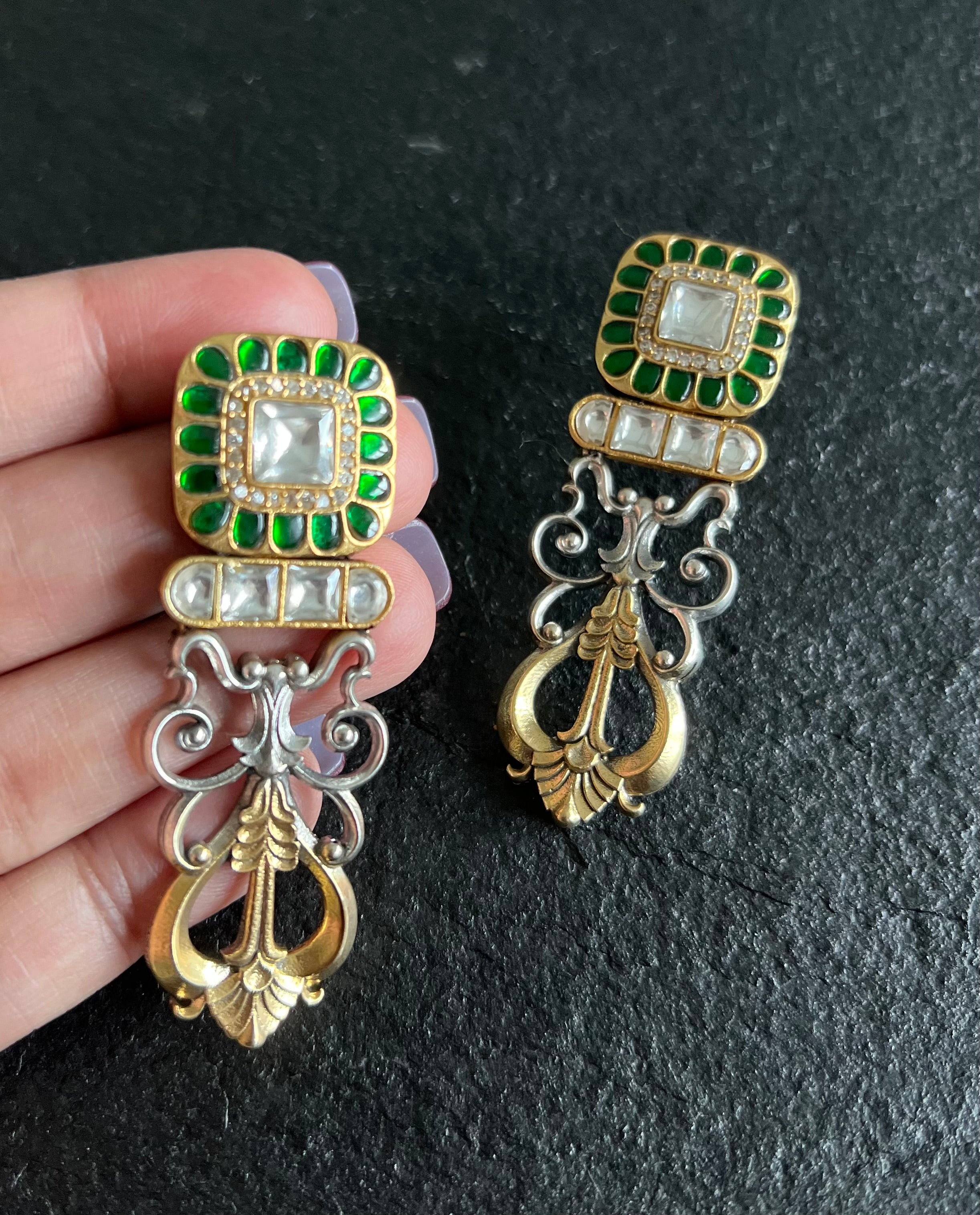Earring 925 Silver- Statement Kundan