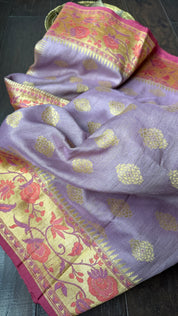 Khaddi Tussar Banarasi -  Light Purple Mauve Tilfi Antique Zari
