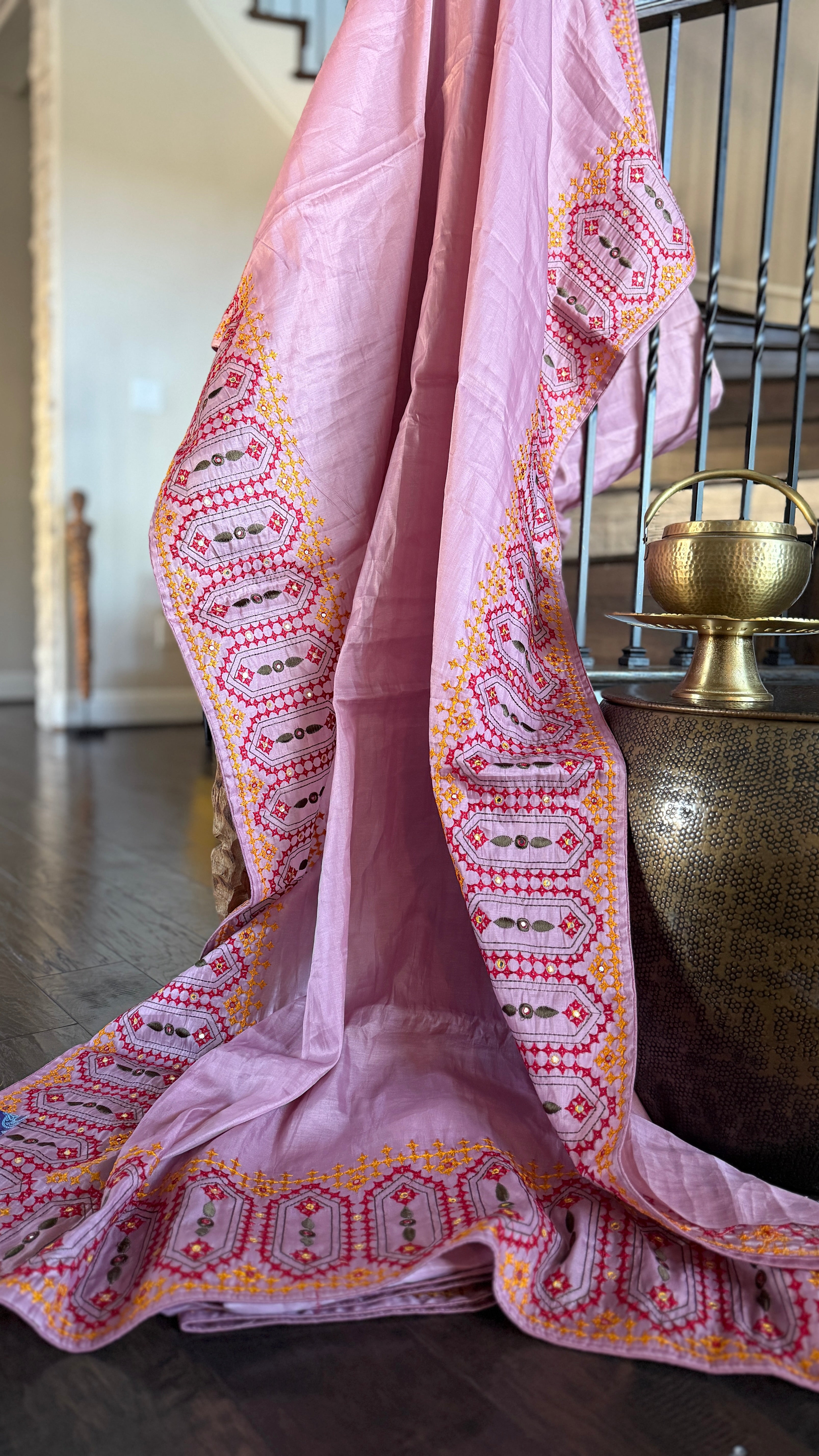 Soft Silk Kathiyawadi Embroidered - Blush Pink