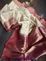 Pure Tussar Silk Banarasi - Beige Maroon