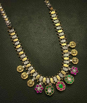 Silver 925 Necklace- Dual Tone Multi Color Stone