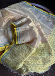 Hand Zardozi Pure Chanderi Tissue Silk - Golden Yellow Woven