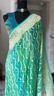 Khaddi Georgette Shaded Banarasi - Sea Green Mint