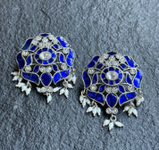 Earring 925 Silver- Blue Kundan Pearl Statement Stud