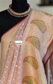 Khaddi Georgette Banarasi - Pink Hand Painted Meenakari