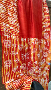 Pure Bishnupur Silk - Red Worli Printed
