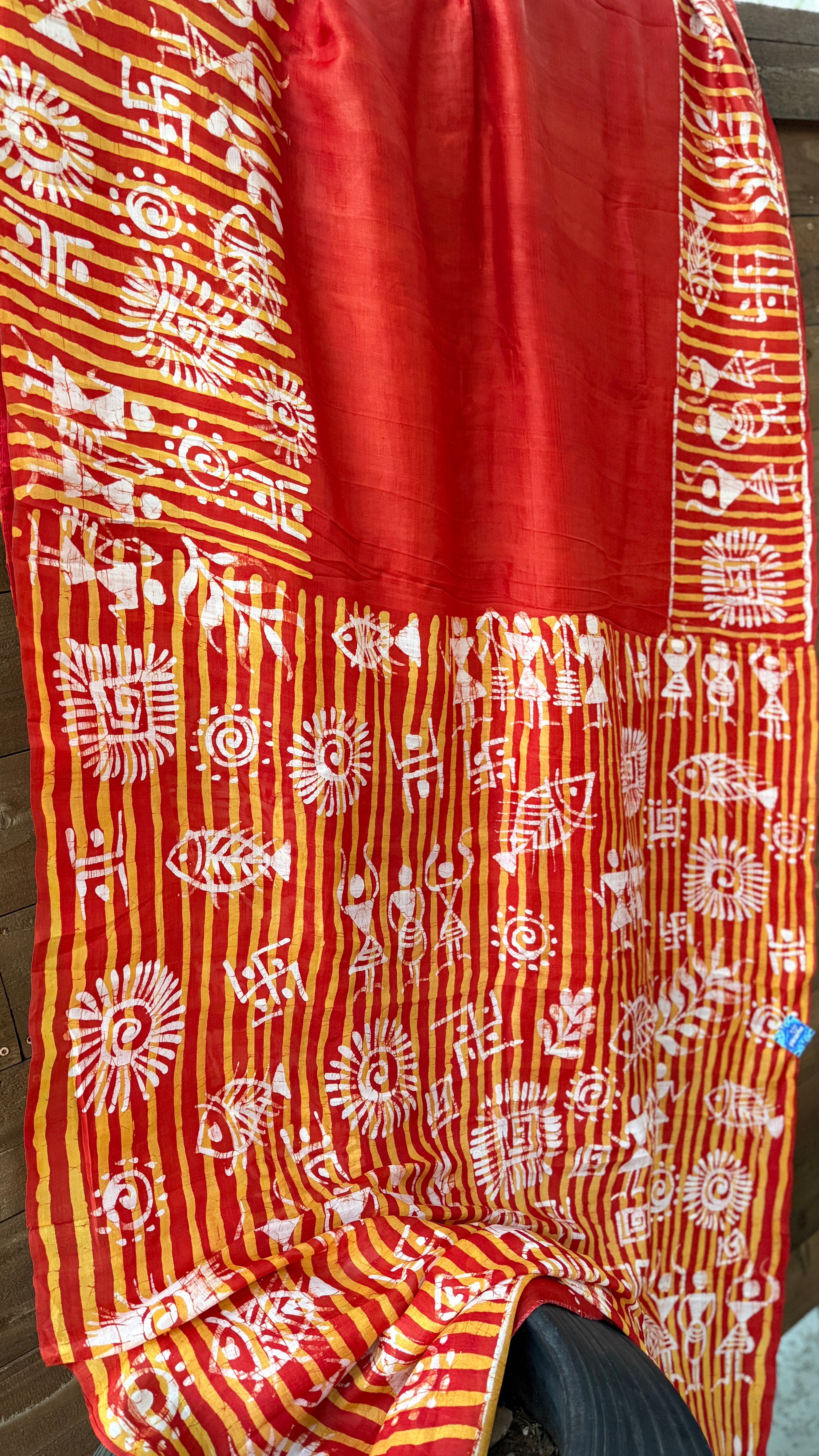 Pure Bishnupur Silk - Red Worli Printed