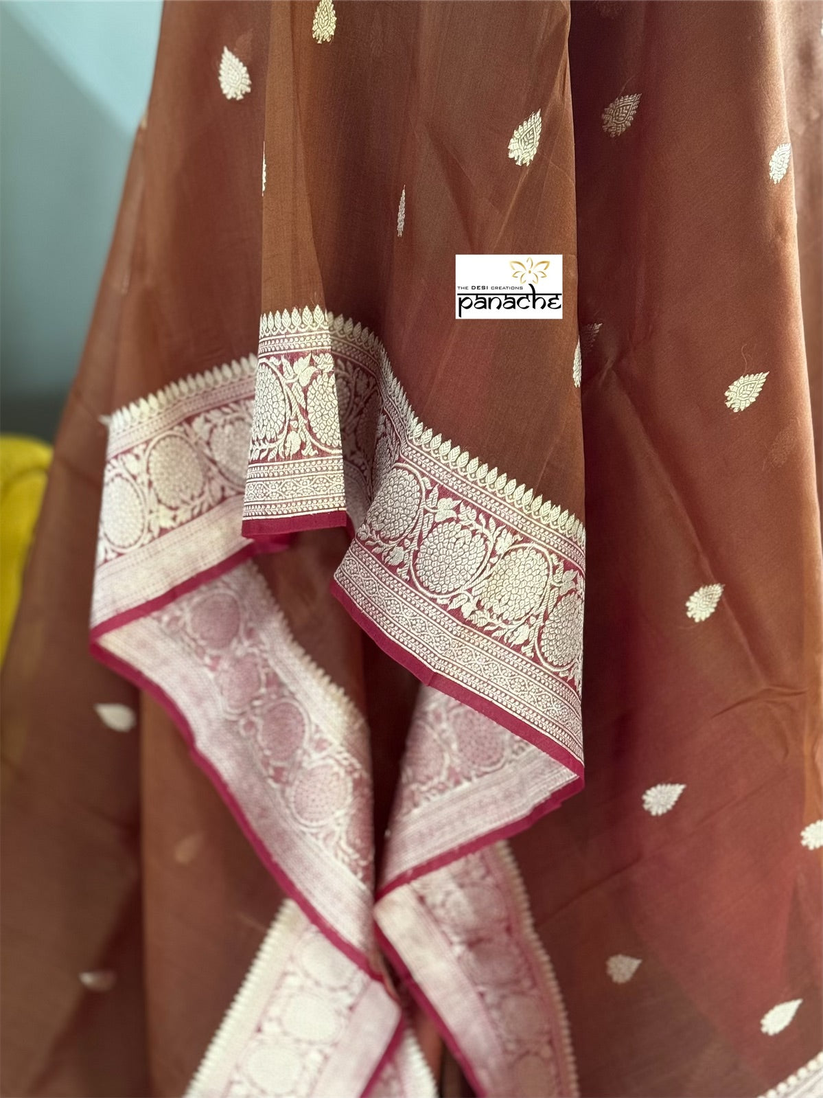 Pure Organza Silk Banarasi - Russet Brown Maroon