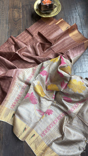 Tussar Silk Paithani Single Munia - Brown Beige Handwoven
