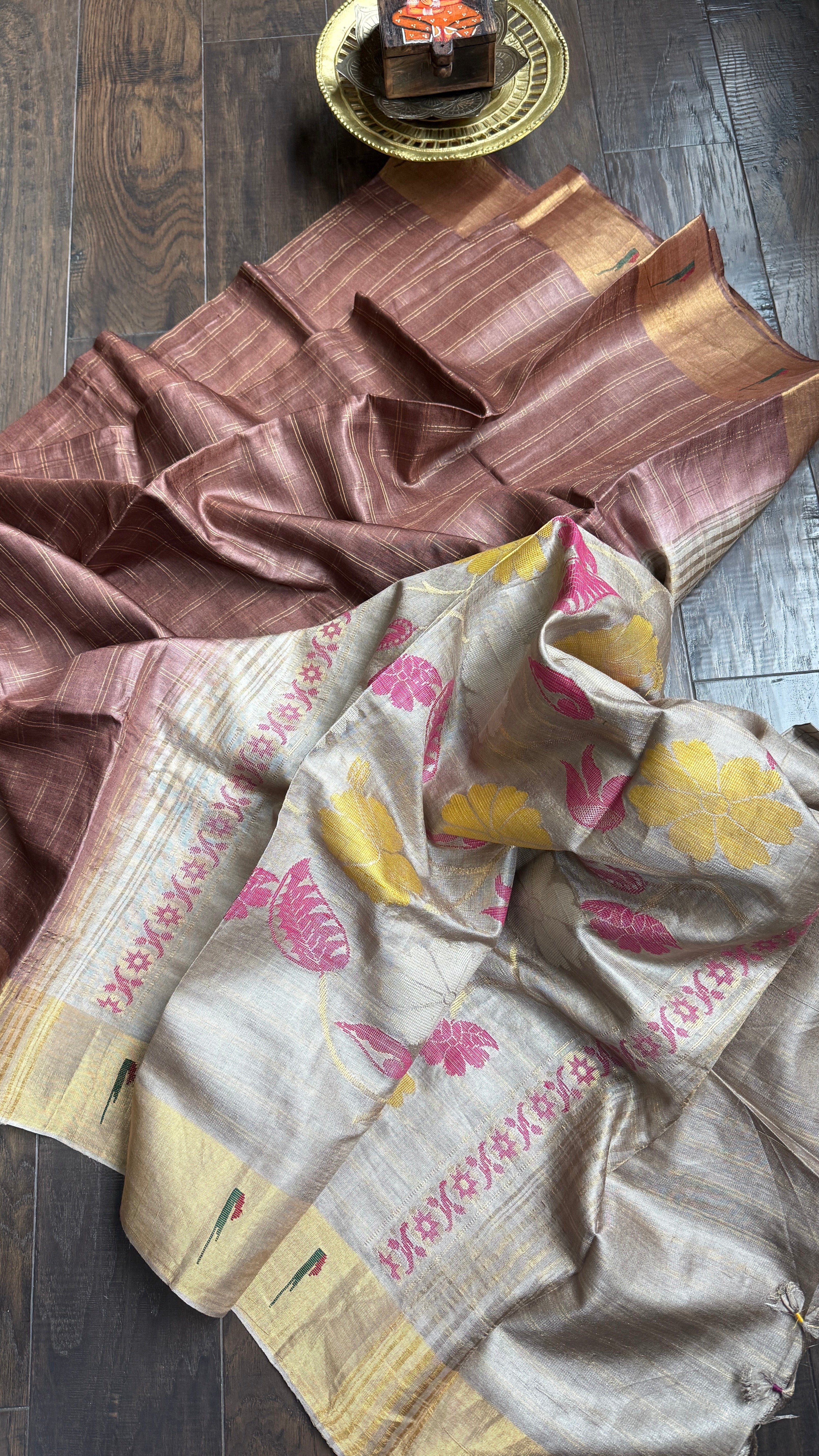 Tussar Silk Paithani Single Munia - Brown Beige Handwoven