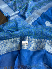 Khaddi Chiffon Banarasi - Blue Green Bandhej Printed