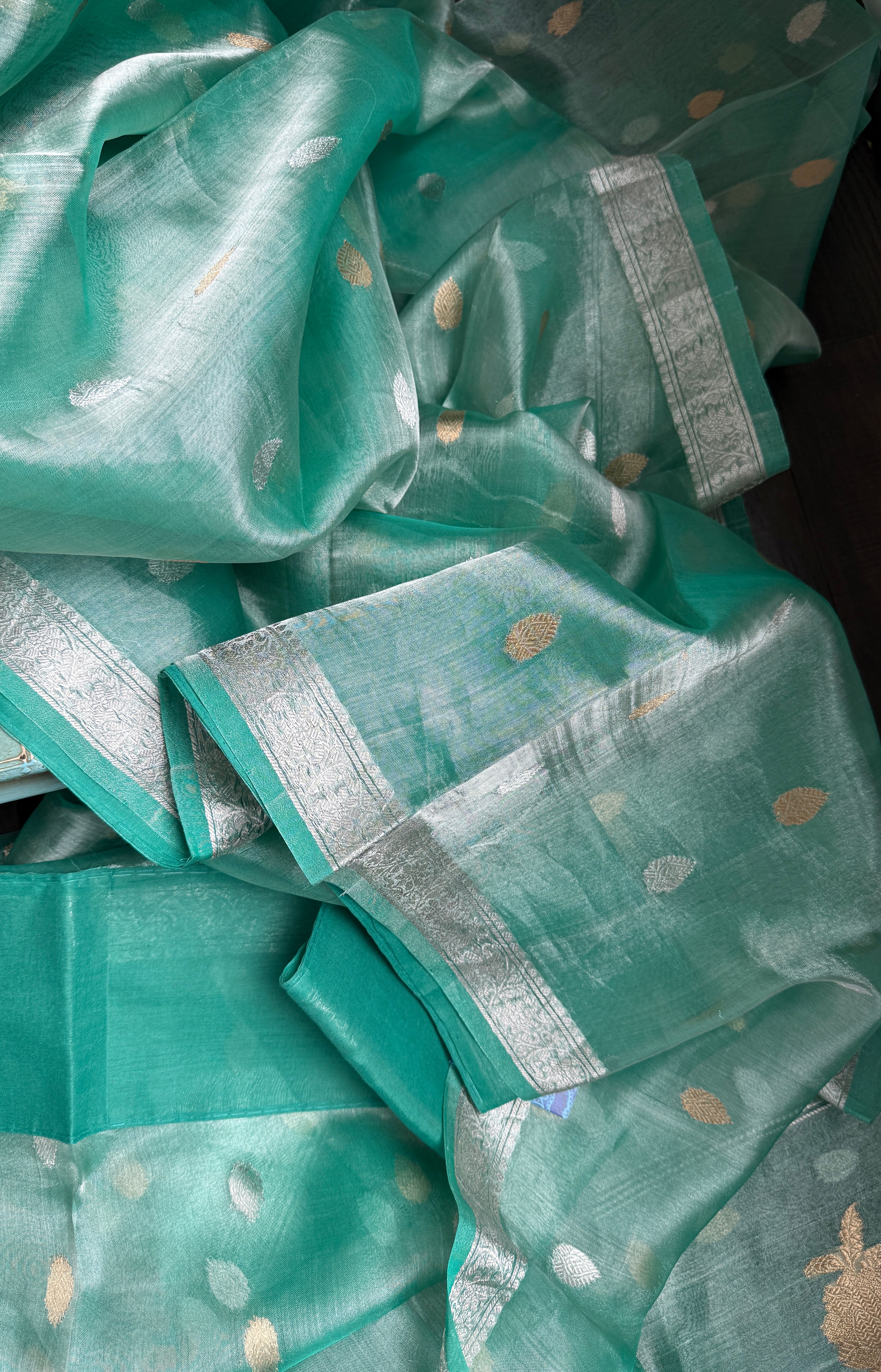Tissue Organza Silk Banarasi - Sea-foam Green