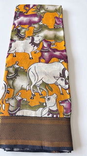 Chinori Silk Kalamkari - Yellow Nandi