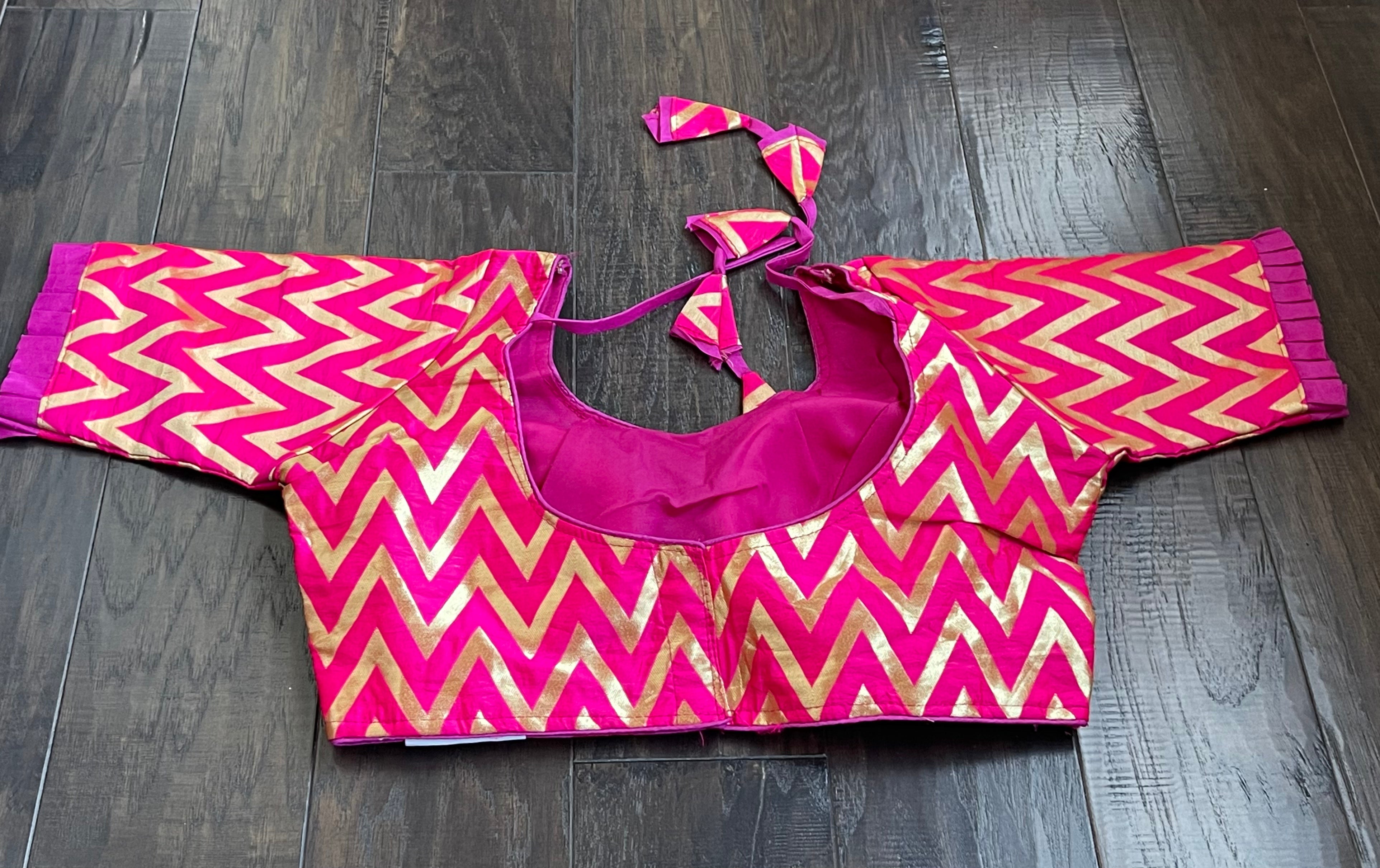 Designer Blouse - Pink Chevron Woven