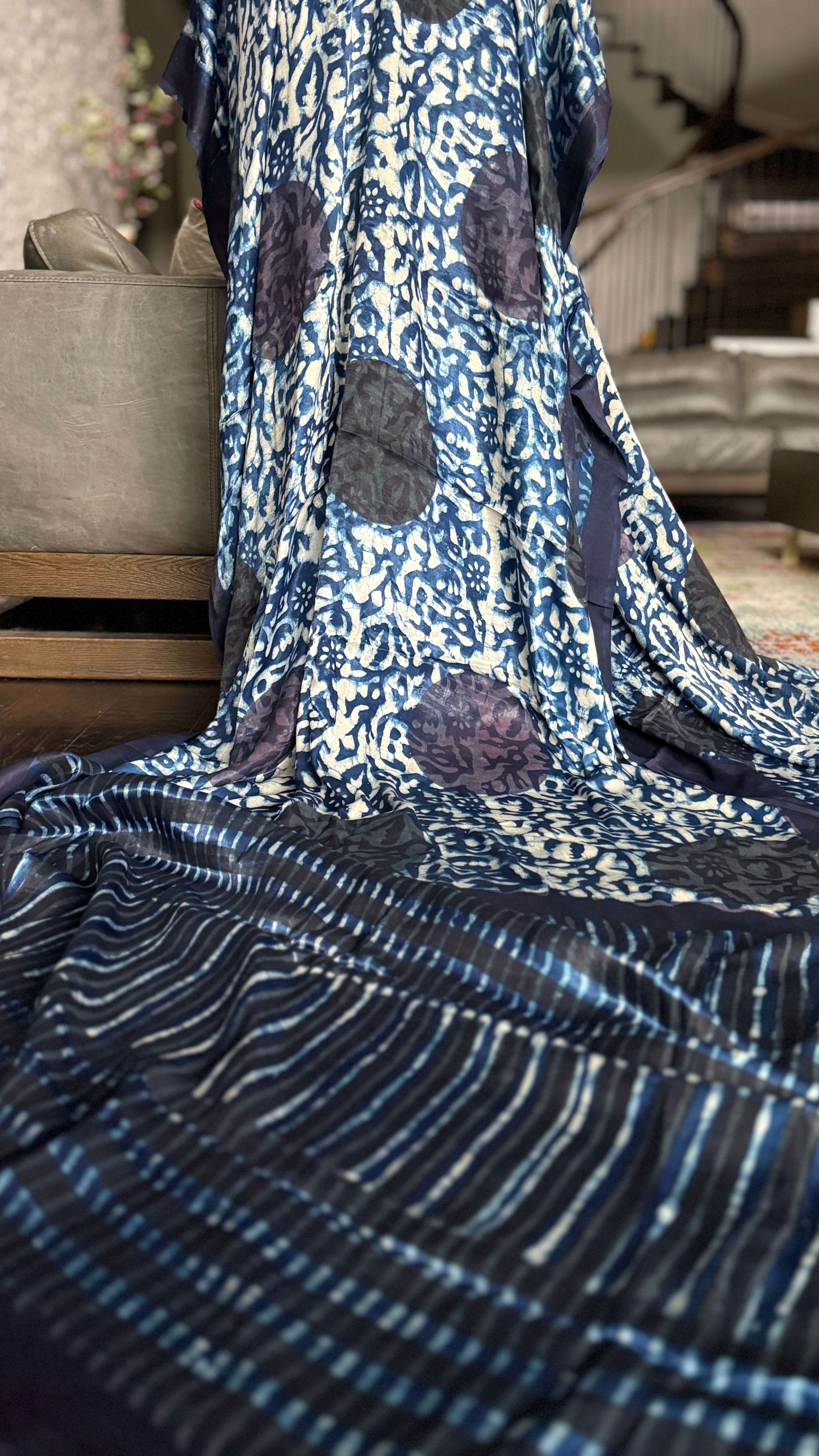 Modal Silk Vegetable Organic Dye Saree - Indigo Blue 2