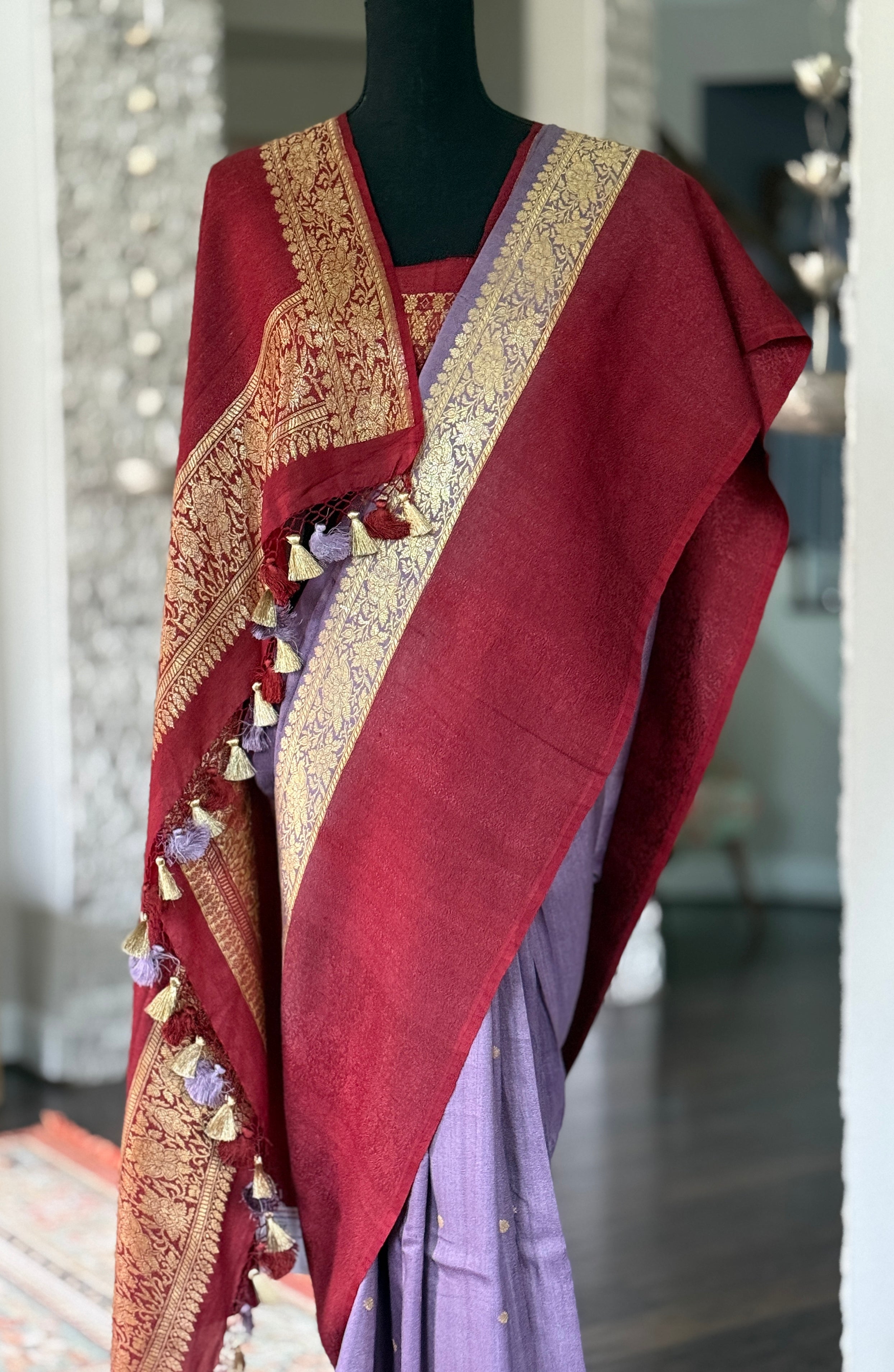 Khaddi Tussar Georgette Banarasi - Lavendor Maroon
