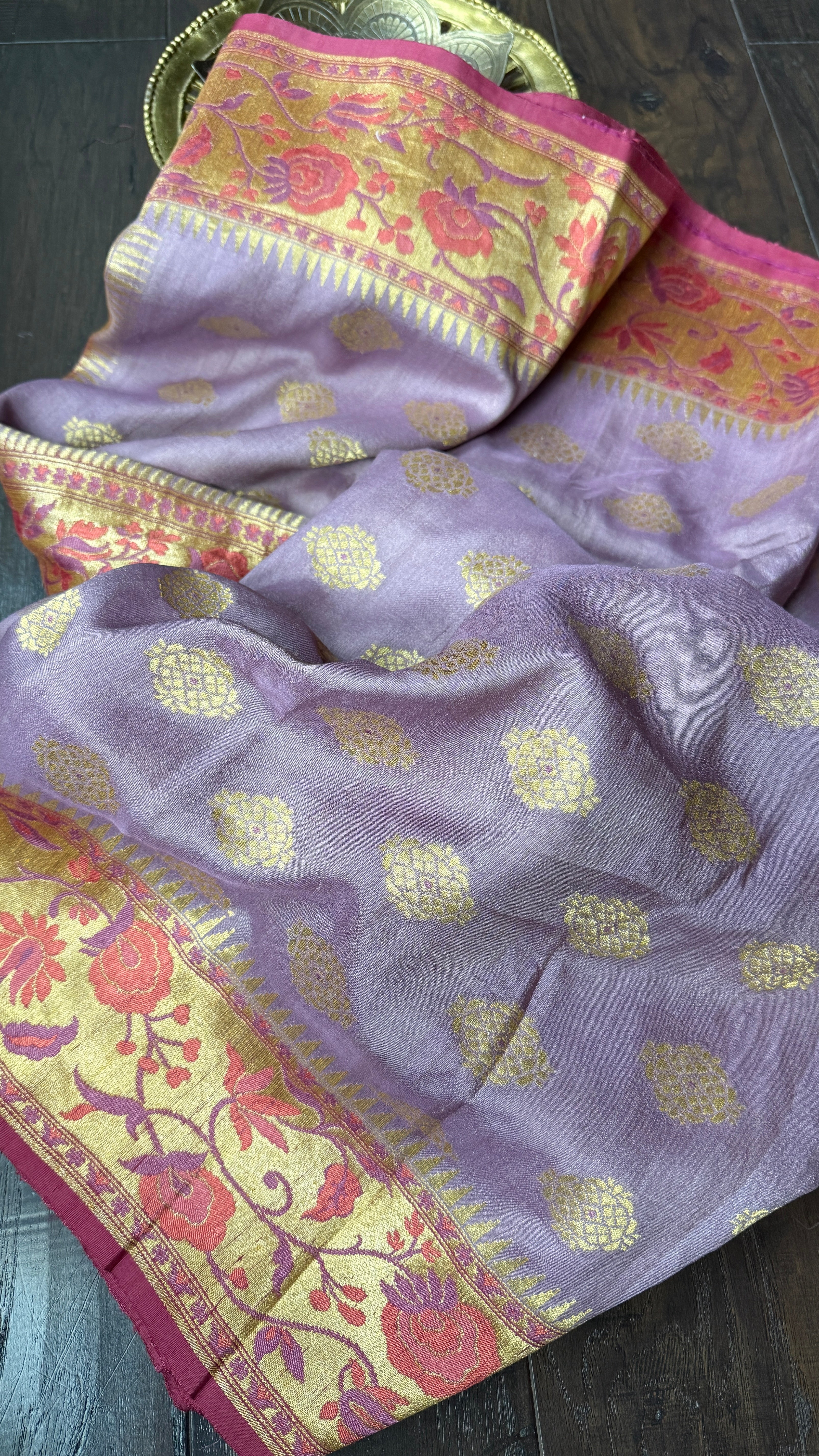 Khaddi Tussar Banarasi -  Light Purple Mauve Tilfi Antique Zari