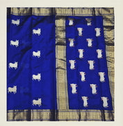 Pure Chanderi Pattu Silk - Blue Nandi Eknaliya
