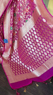 Bandhej Khaddi Georgette Banarasi - Magenta Pink