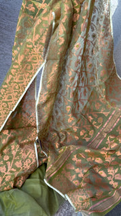 Soft Jamdaani  - Light Pista Green Copper Zari