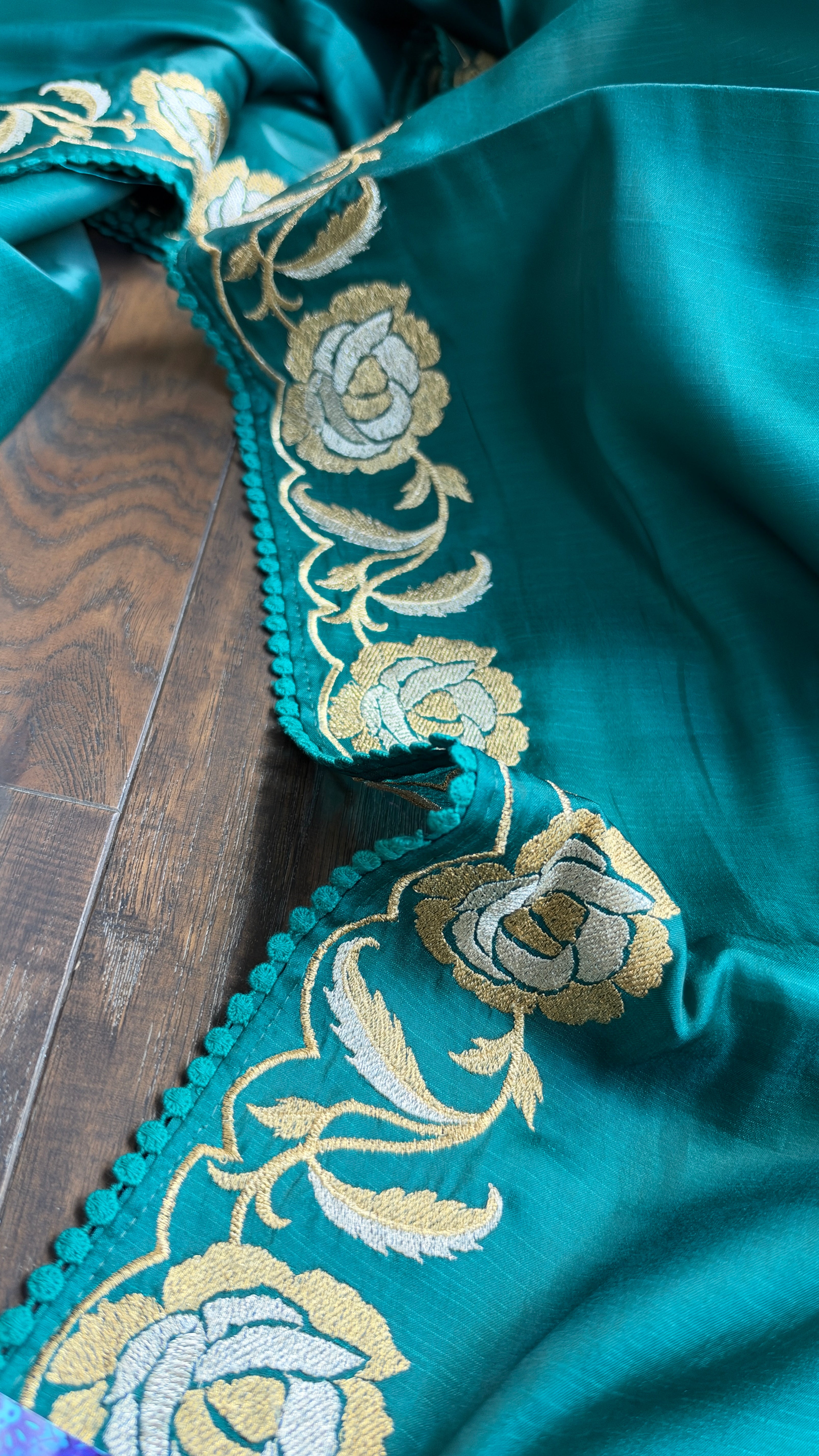 Soft Silk Embroidered - Teal