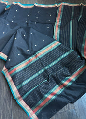 Chanderi Silk Cotton - Black Firozi Eknaliya Woven