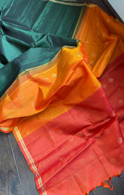 Pure Silk Kanjivaram - Green Orange